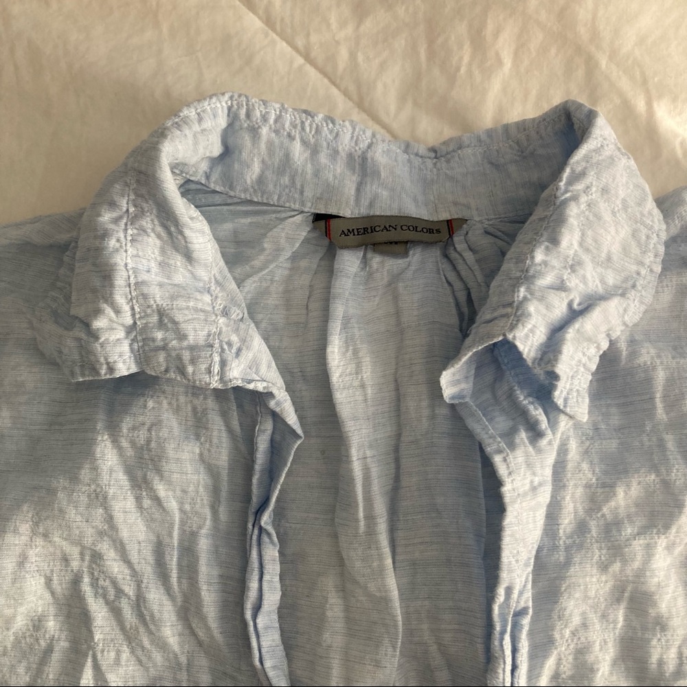 American Colors, light blue, long sleeve, v-neck blouse, size Medium - Picture 2 of 4